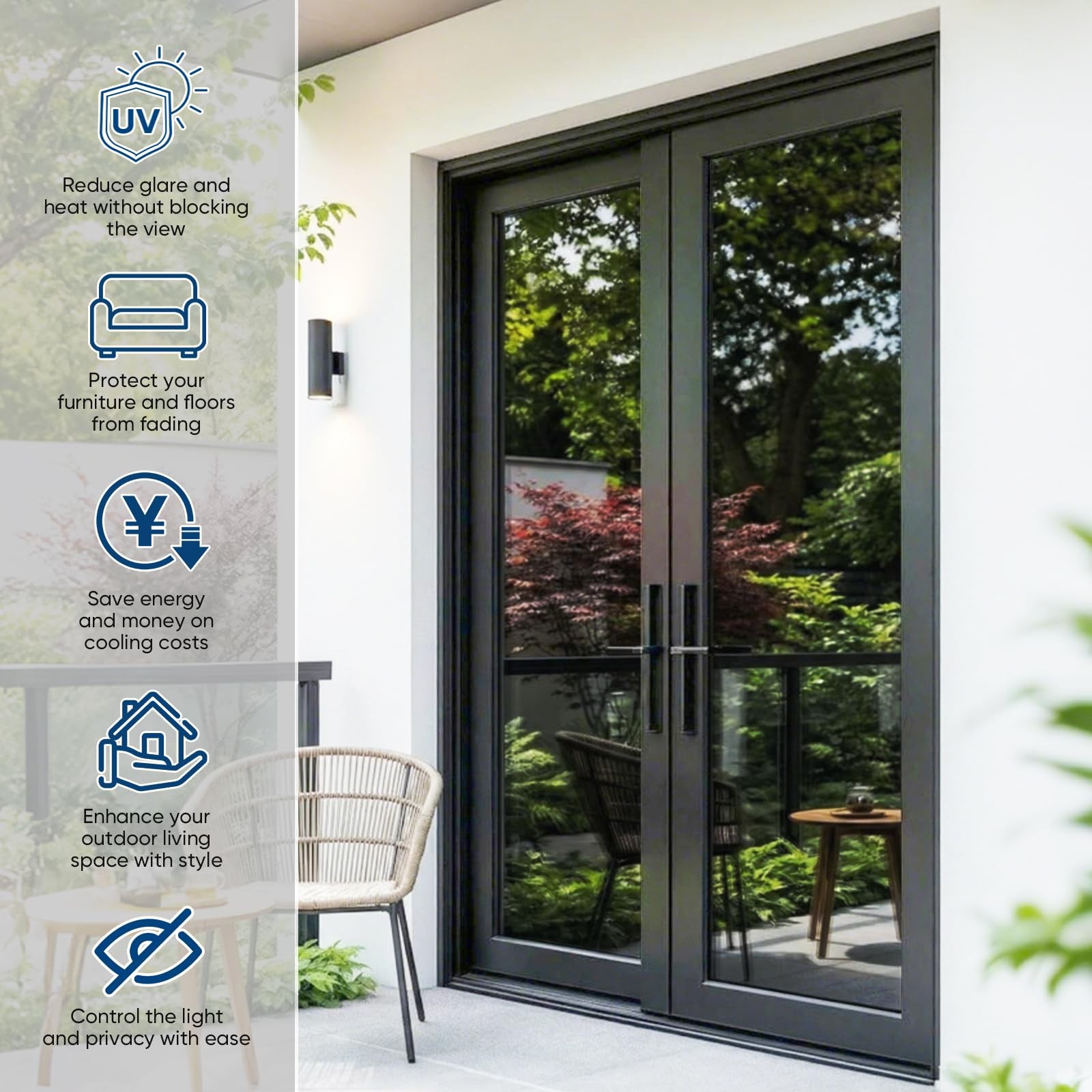 Window Tint for Home, One Way Privacy Film Heat & UV Blocking, Static Cling N…