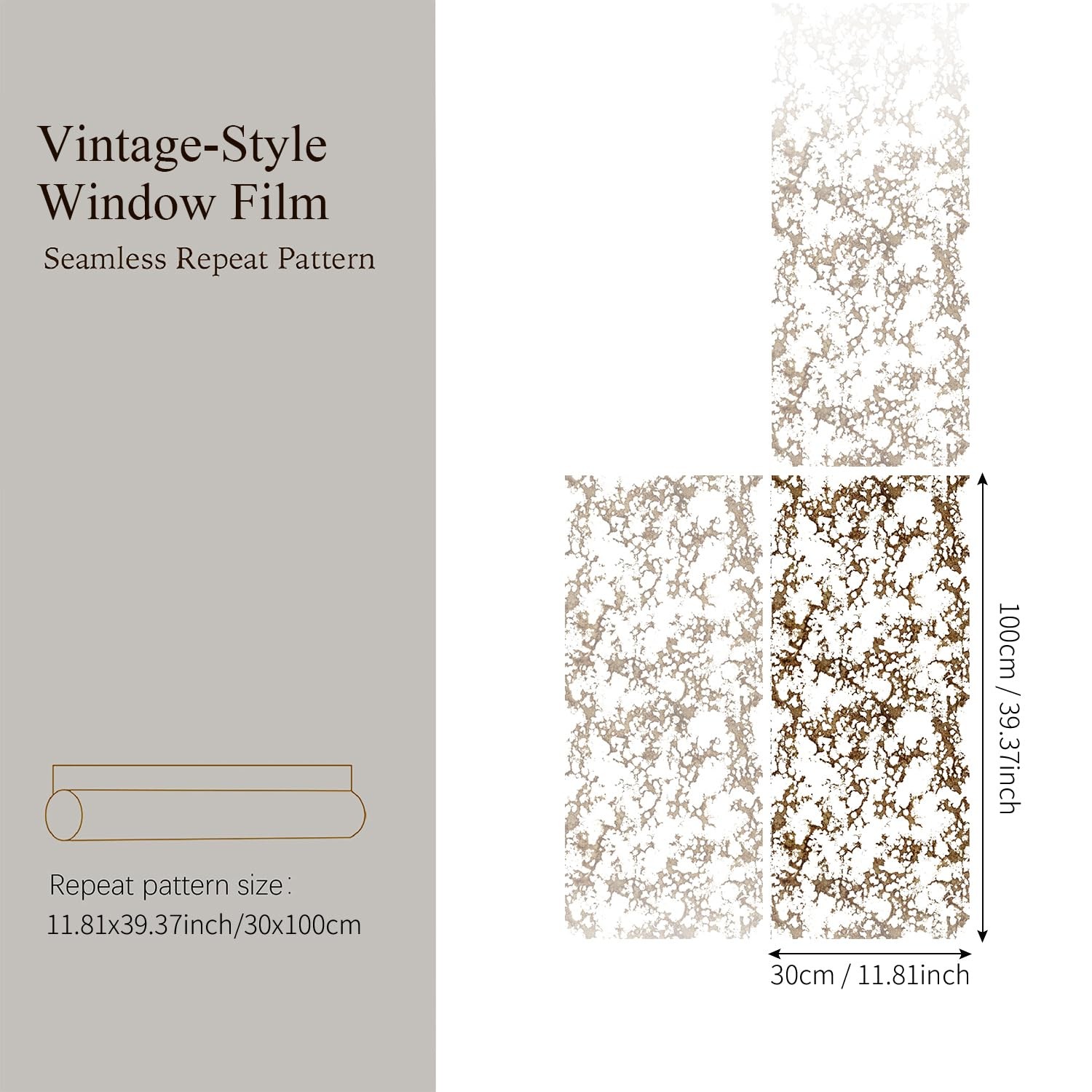 Static Cling Faux Antique Mirror Texture Window Film, Luxury Antique Copper B…