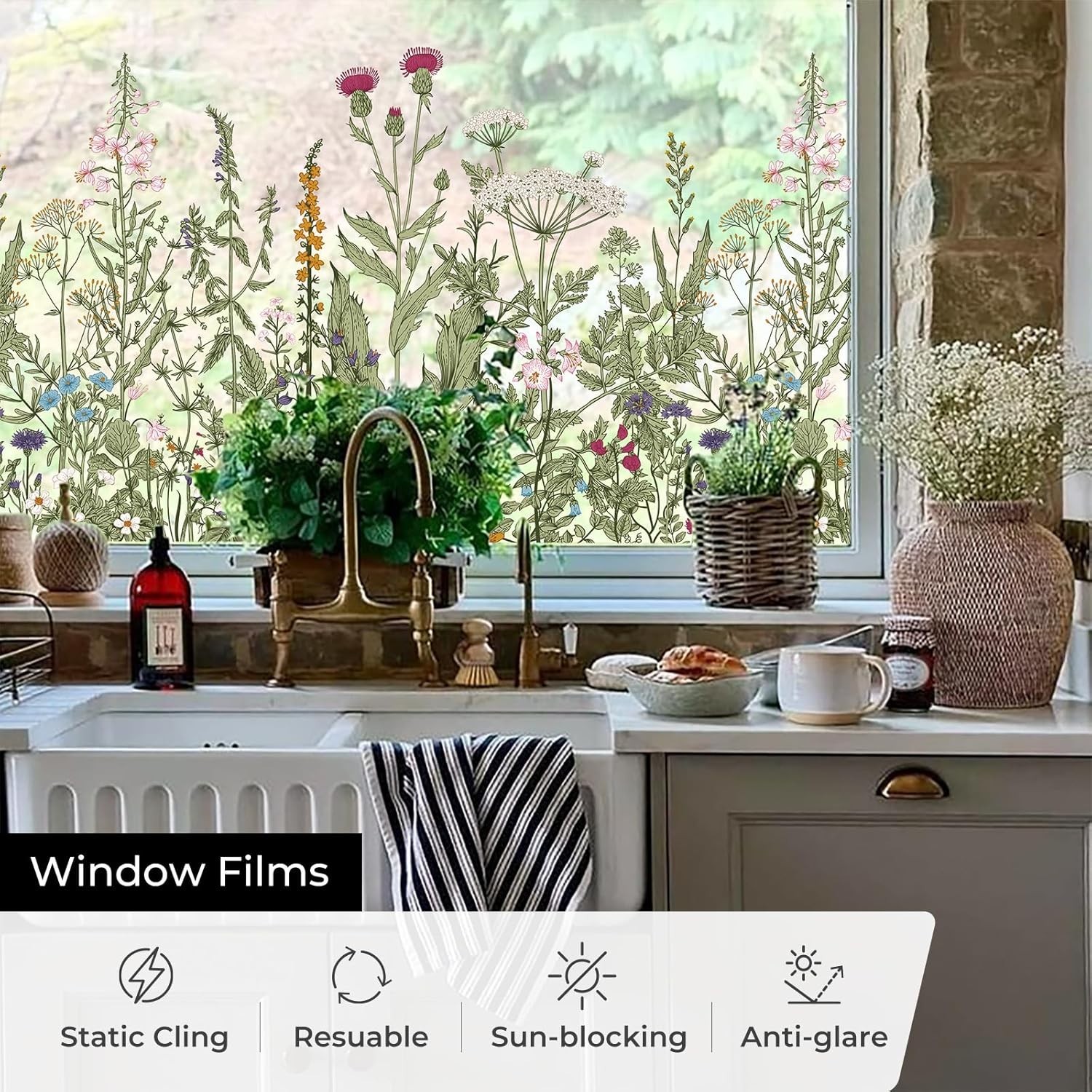 Colorful Floral Window Stickers – 17.5 x 78.7 in, Vibrant DIY Static Clings
