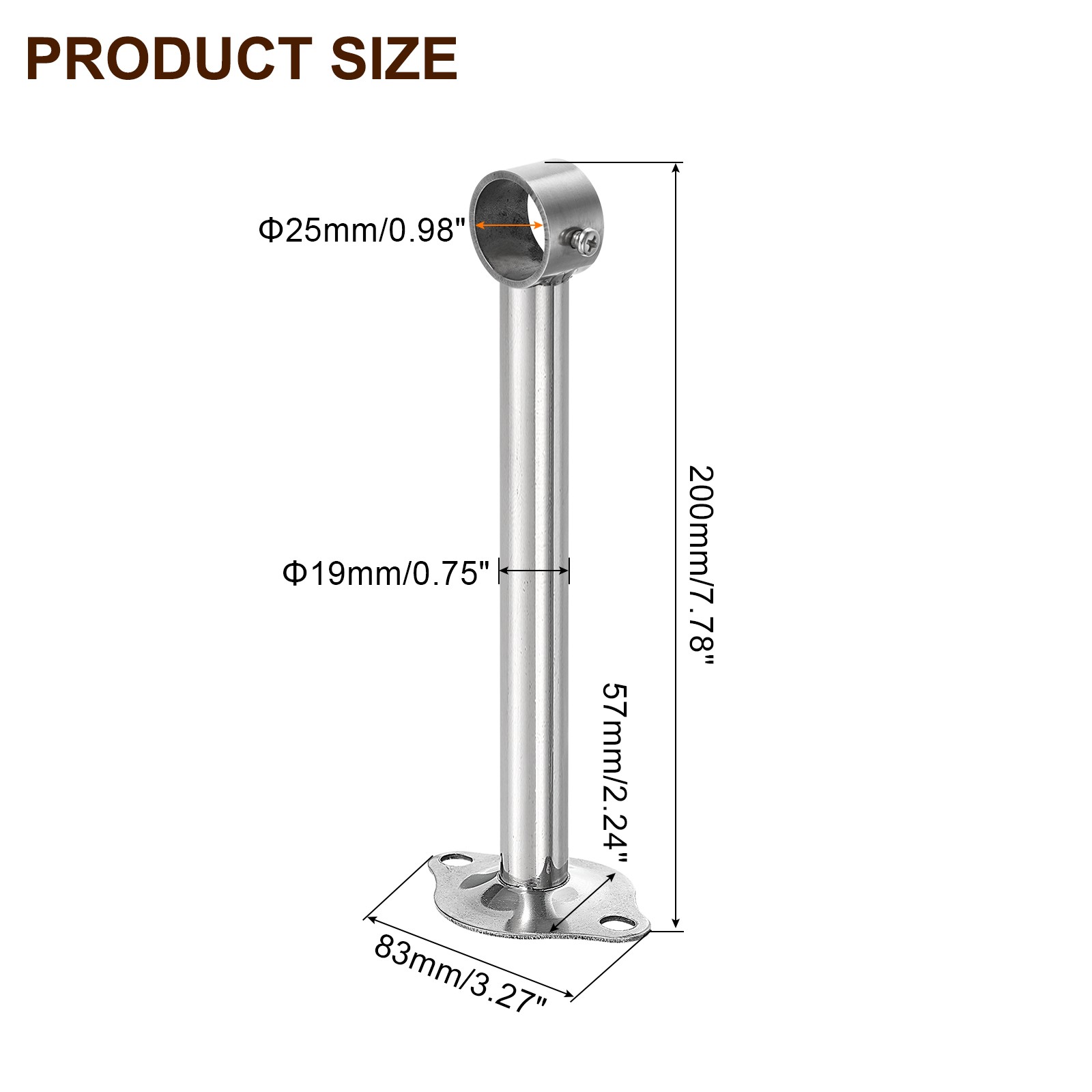 2 Pcs Ceiling Mount Curtain Rod Bracket, 25x200mm Stainless Steel Rod Holders
