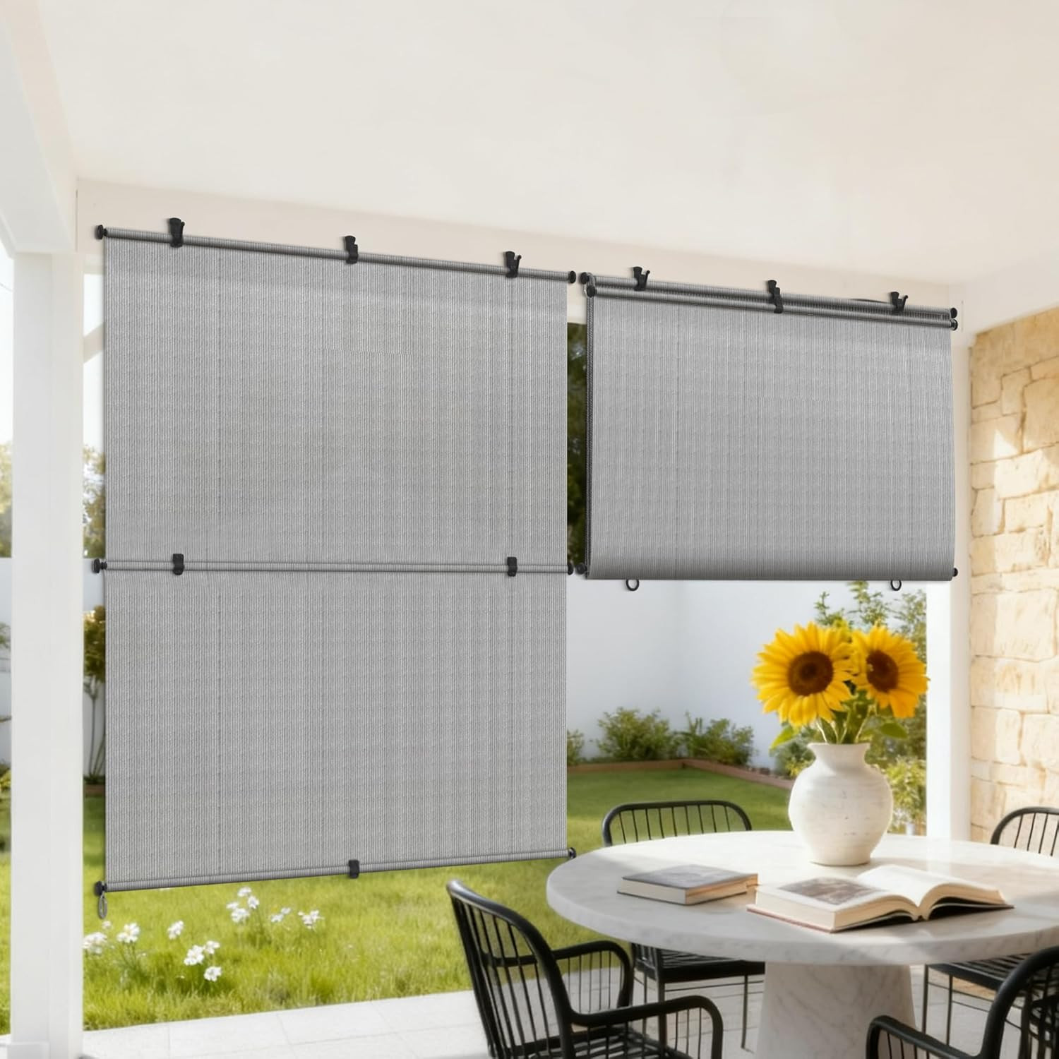 Outdoor Roller Shades 7’W X 6’H Porch Sun Shades Outdoor Roll up Blinds for Pati