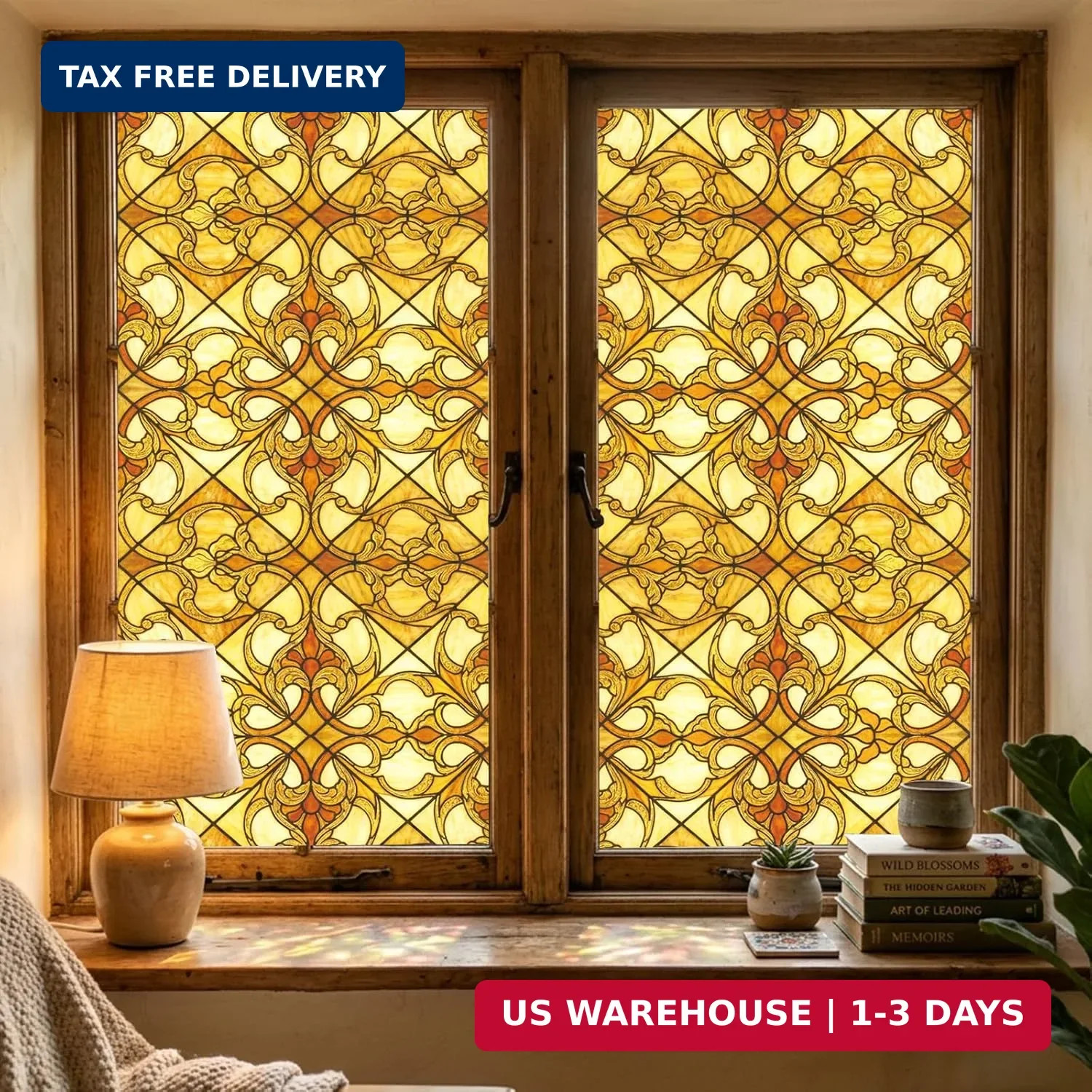 Window Privacy Film Stained Glass, 6 Pcs Vintage Static Cling Decorative Window