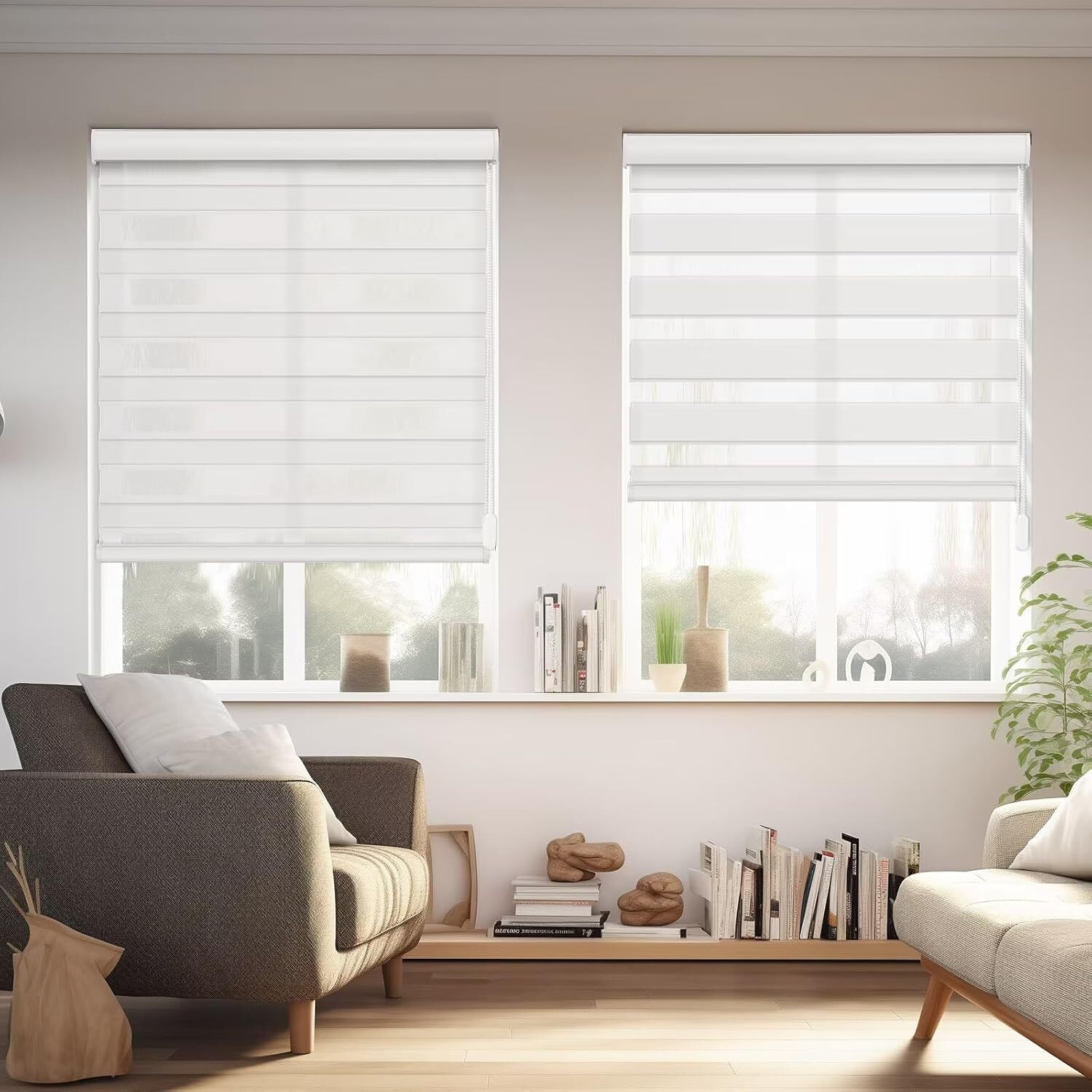 Changshade CUSTOM Corded Dual Layer Zebra Roller Shades Blinds For Window