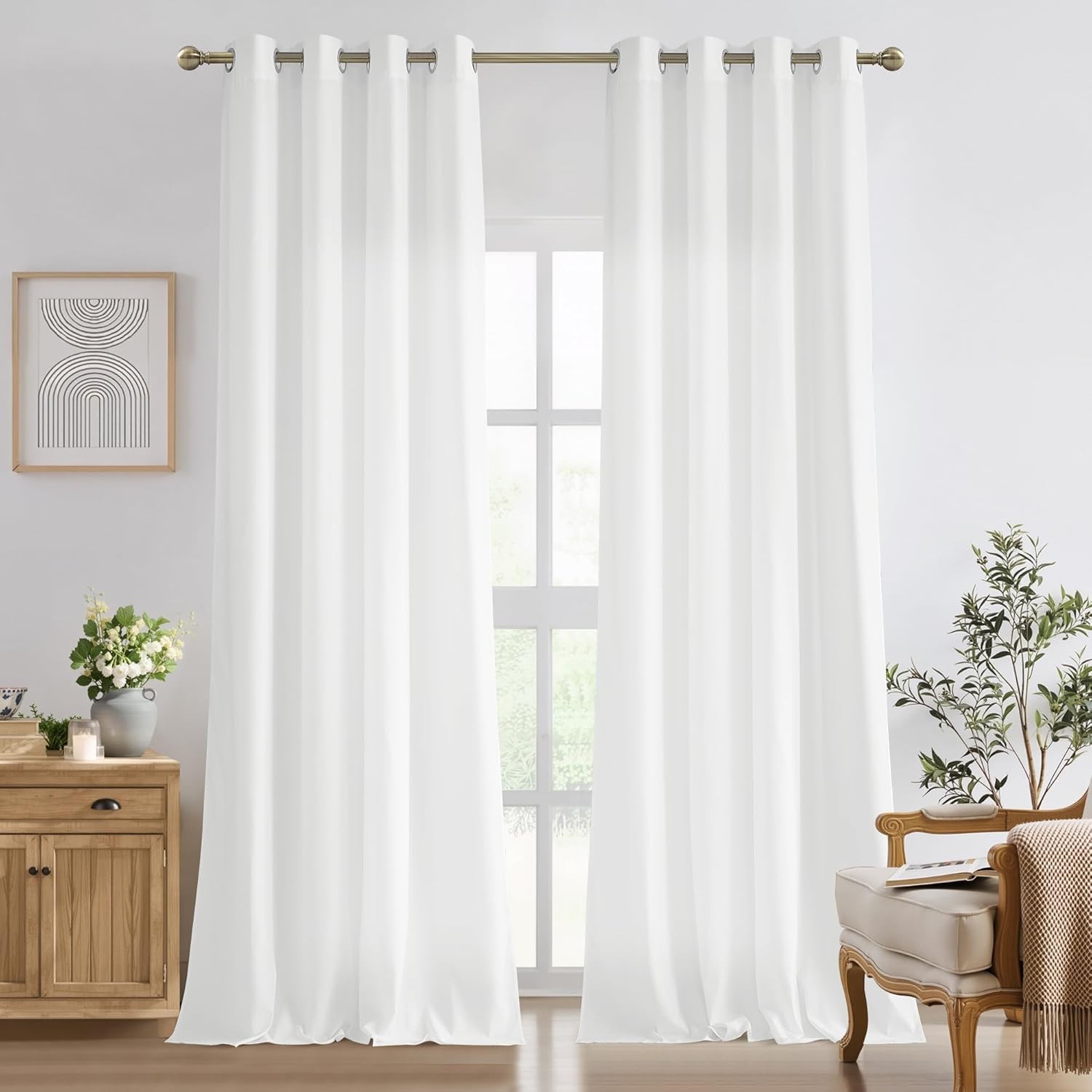Non-See-Through White Privacy Sheer Curtains 96 inches Long 2 Panels, 52″ Wide