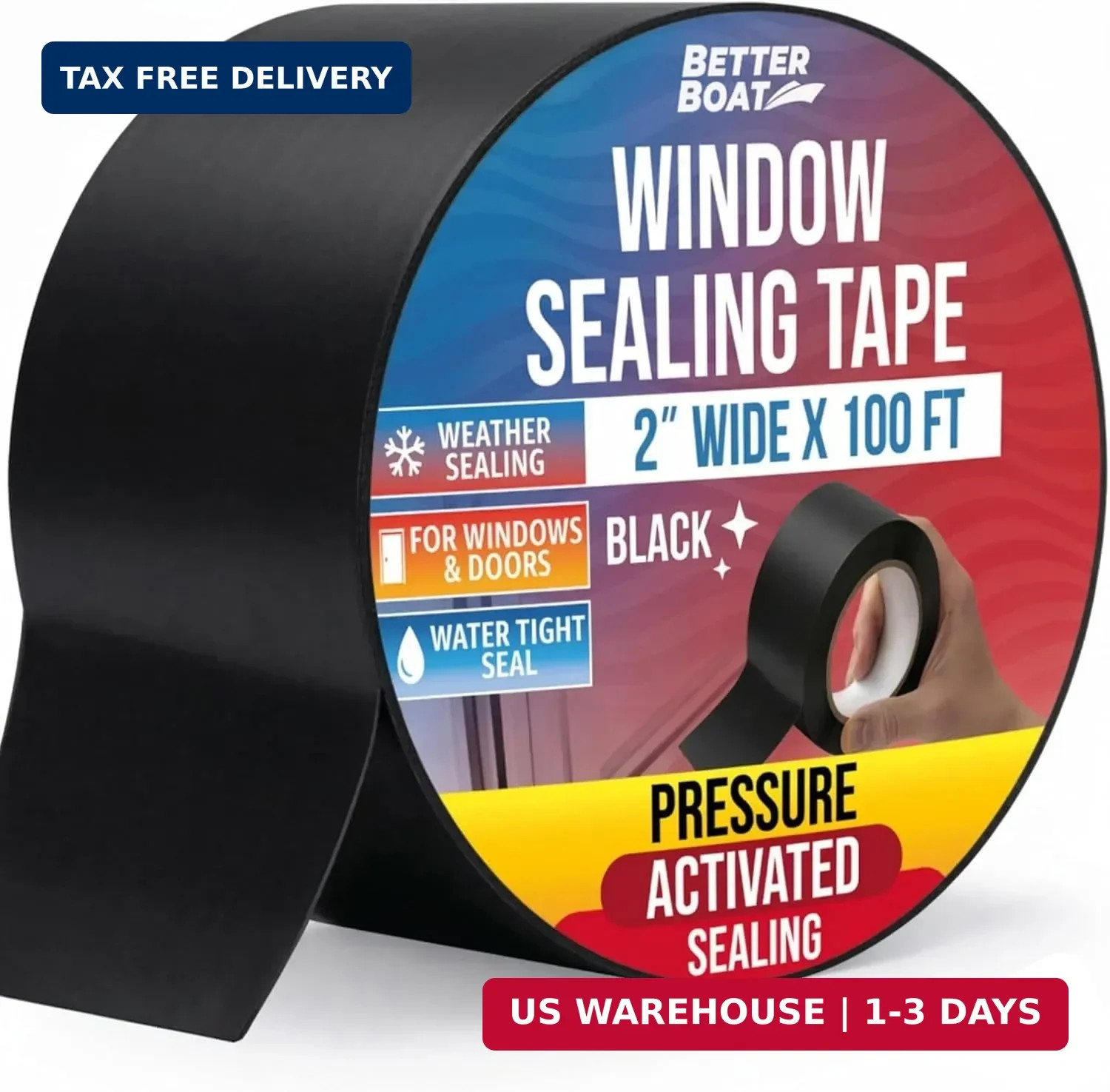 Window Sealing Tape Black 2 Inch x 100 FT, Weather Seal for Windows, Doors and A