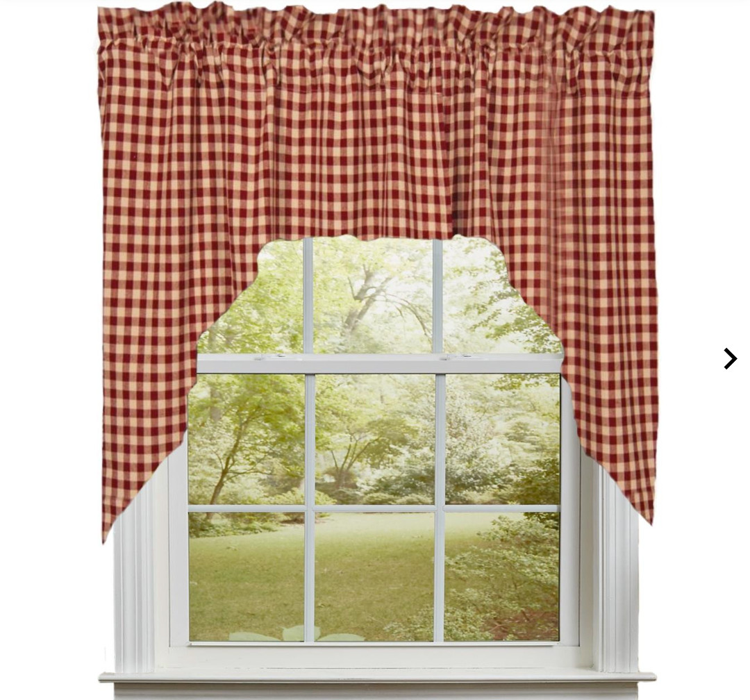 Heritage Check Curtain Set, Barn Red & Khaki Tan, Swag Panels & 2 Valiances
