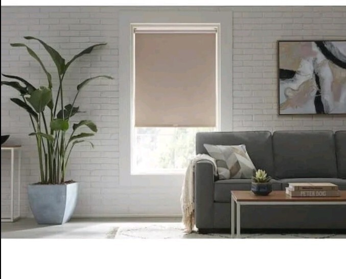 StyleWell Cut-to-Size Linen Cordless Blackout Fabric Roller Shade 37″ W X 72″L