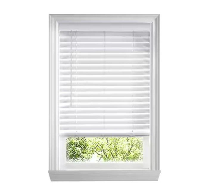 White Cordless Faux Wood Blinds 54.5 in W X 64 in L 2 in slats