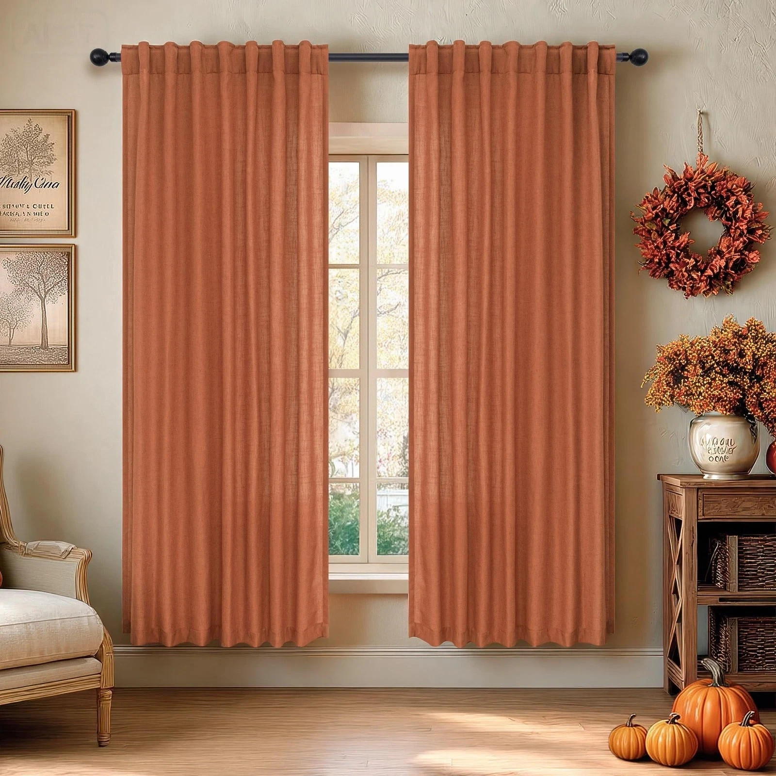 Dusty Burnt Orange Curtains 63 Inch Length for Living Room 2 Panels… Fast Ship