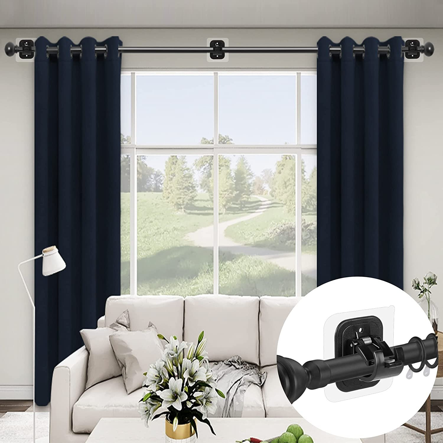 14PCS No Drill Curtain Rod Brackets No Drilling Self Adhesive Curtain Rod Holder