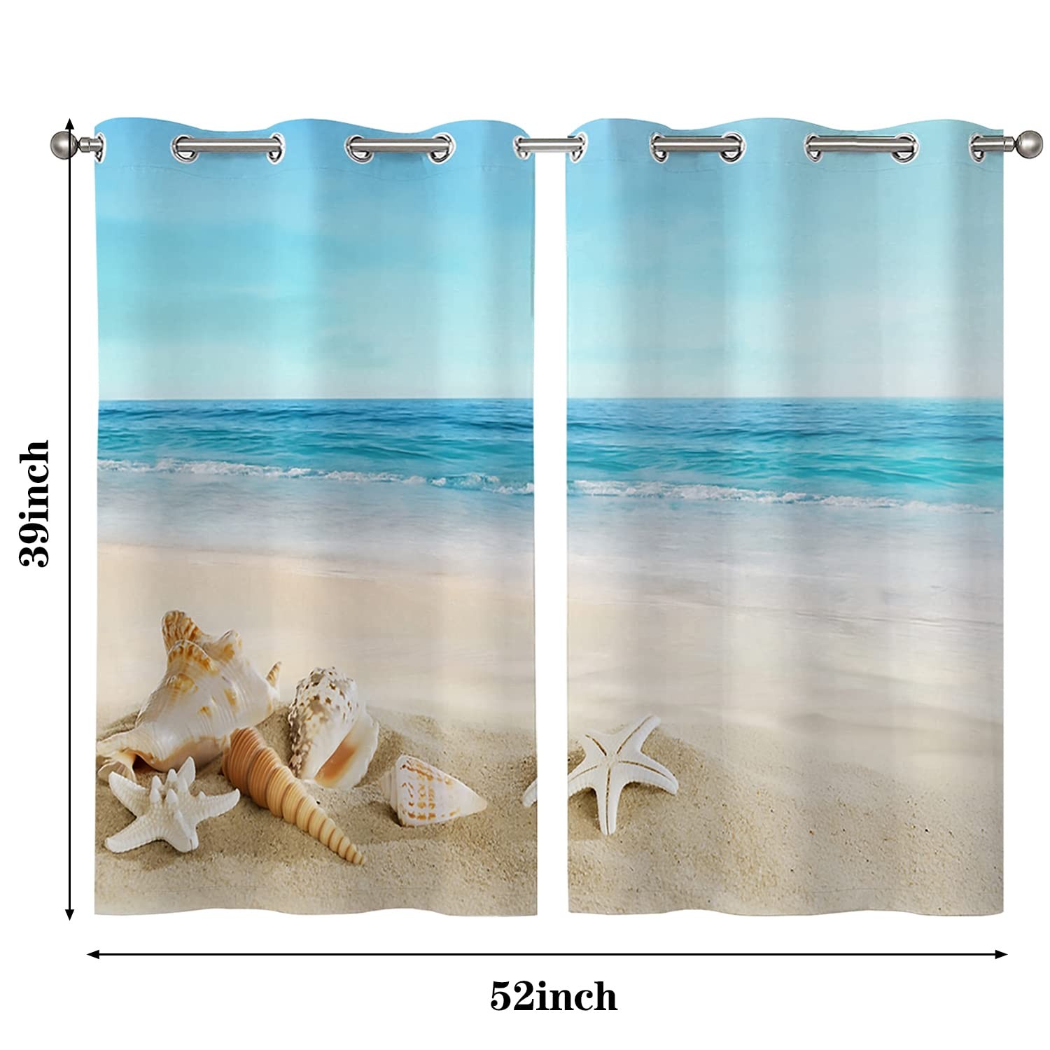 Beach Bathroom Curtains Summer Tropical Starfish Seashell Kitchen Curtains Gromm