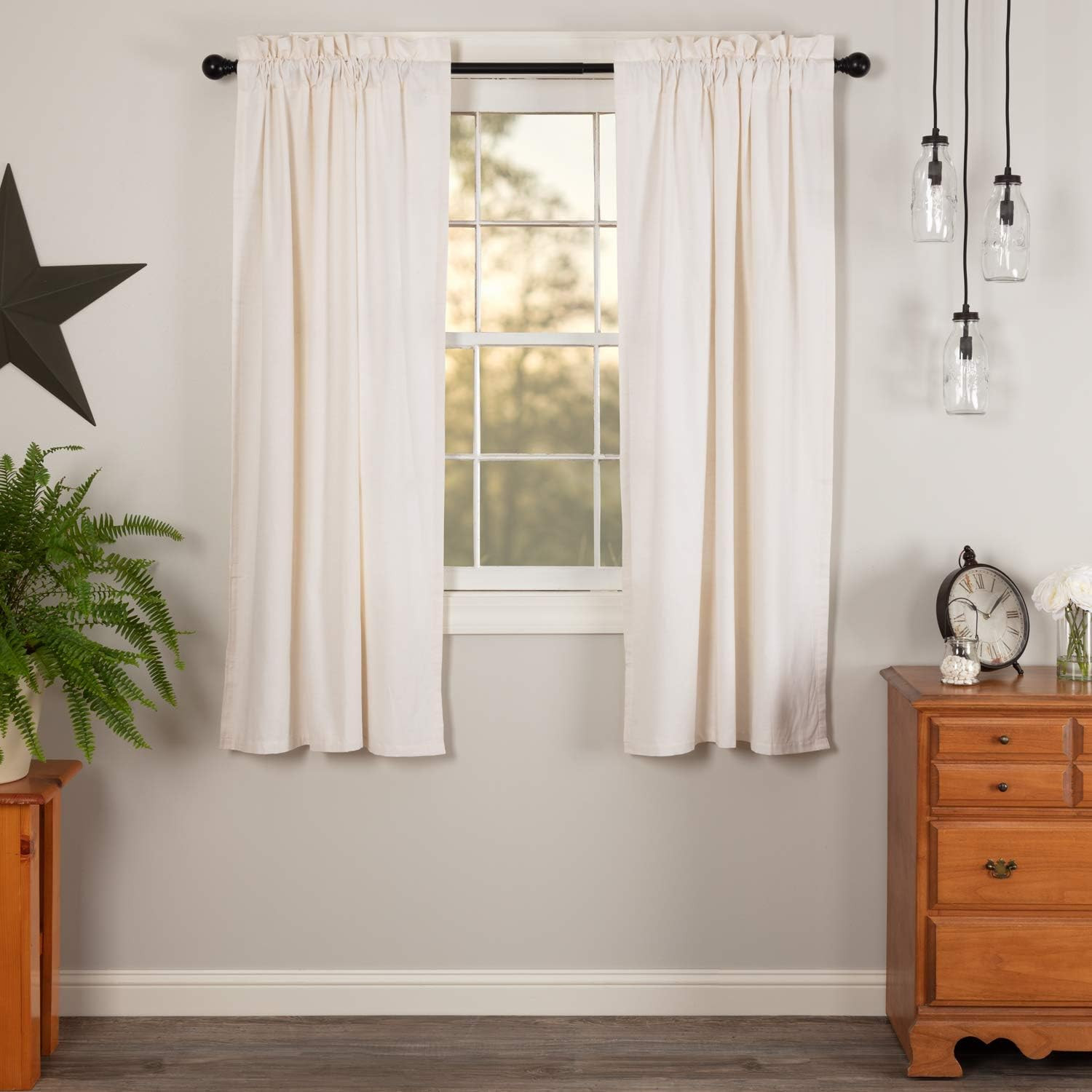 Simple Life Flax Antique White Farmhouse 63″X36″ Panel Pair Rod Pocket Cotton Li
