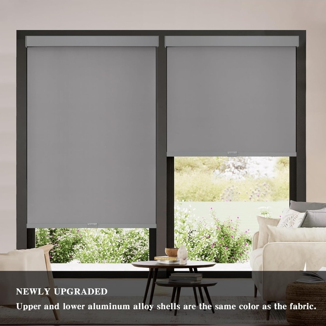 Cordless Blackout Roller Shade Gray Window Blind Thermal Insulated UV Blocking
