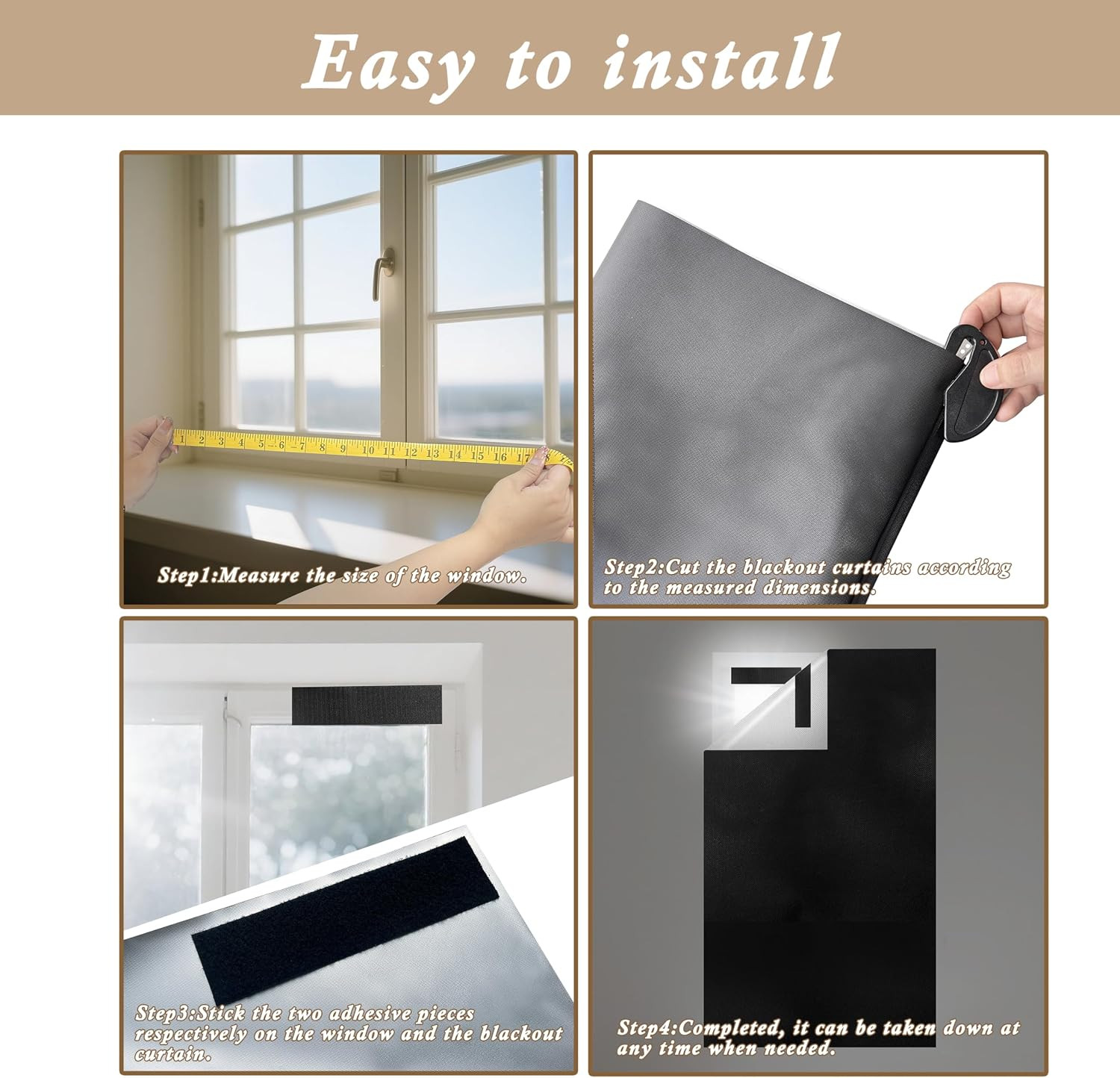 Blackout Blinds Shade,100% Blackout Material Curtains with Stickers,Portable Ins