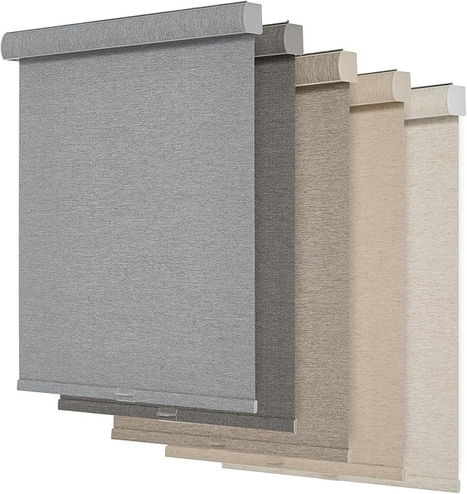 Blackout Light Gray Natural Woven METechs Clearance Sale Cordless Roller Shades