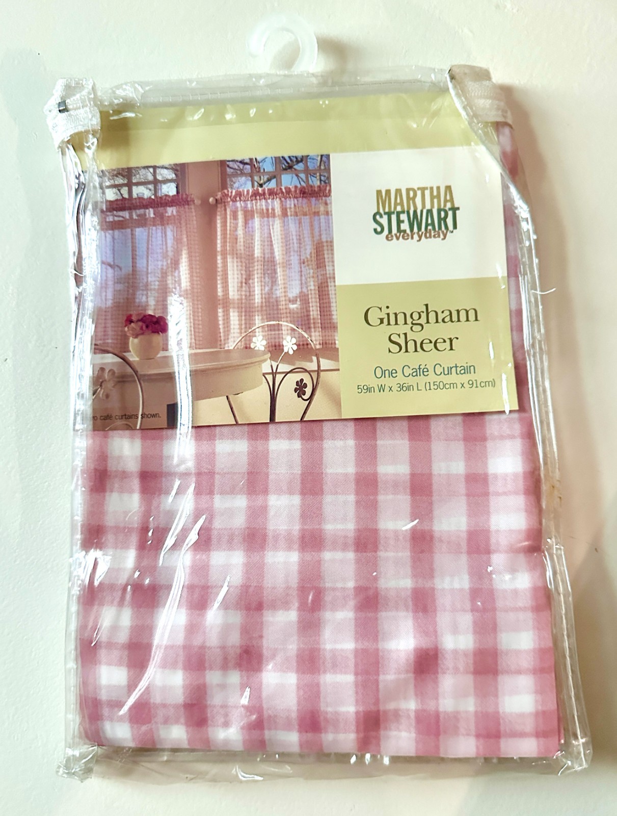 Vintage 1998 Martha Stewart Pink Gingham Sheer Café Curtain 59×36 NEW & COQUETTE