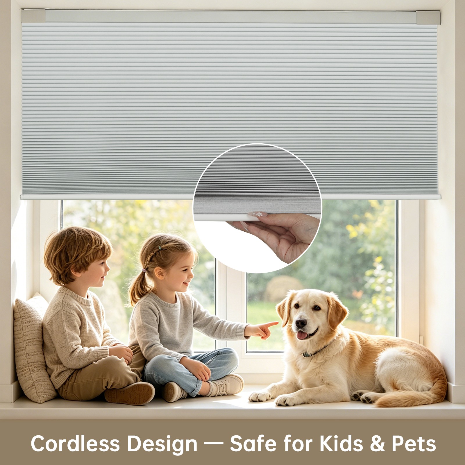 No Drill No Tools Honeycomb Blackout Cellular Shades Cordless Blinds for Windows