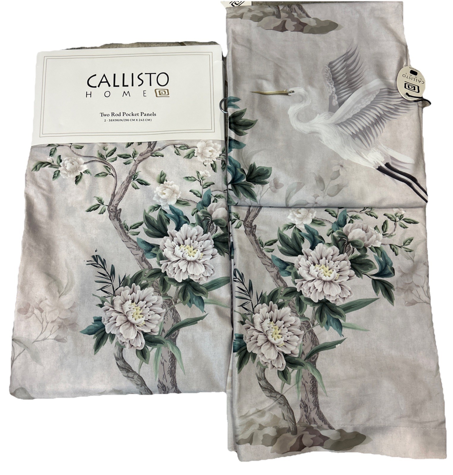 Callisto Home Heron Bird Window Curtains Panels 38 X 96” Set Of 4 Panels Blush