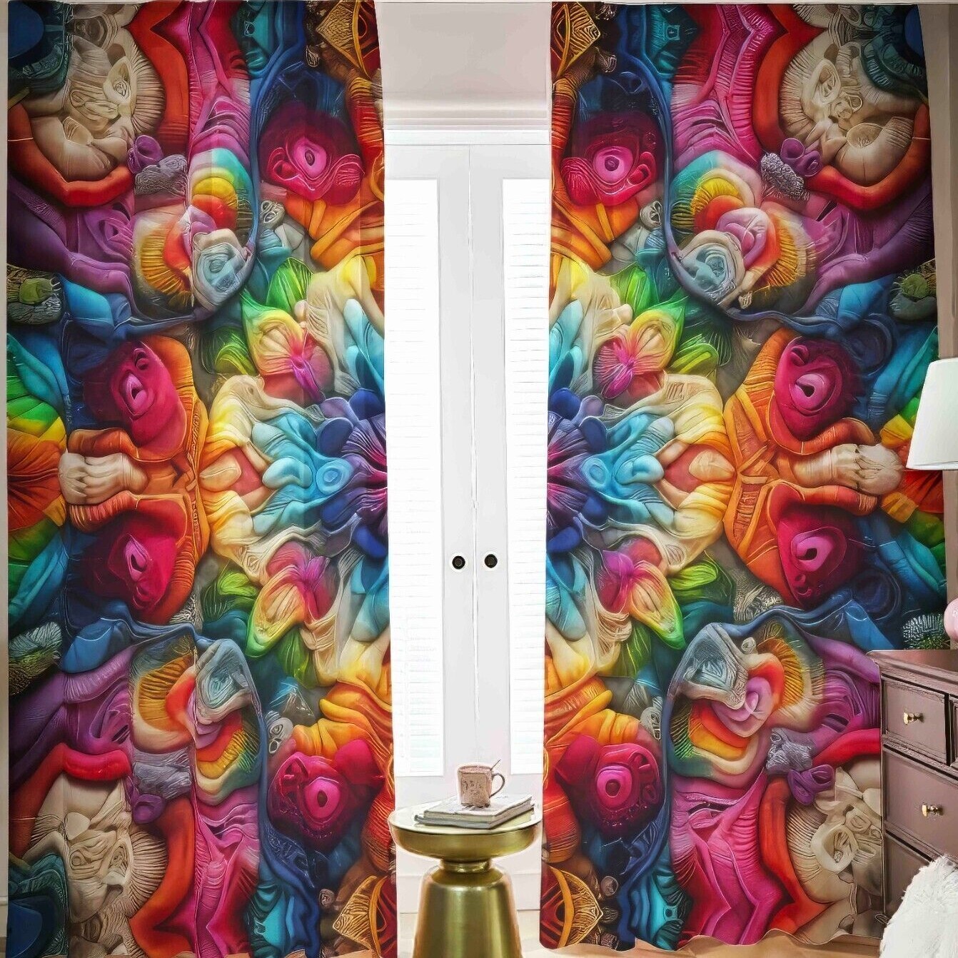 Tie Dye Mandala Blackout Curtains Rainbow Black Out Abstract Geometric Drapes