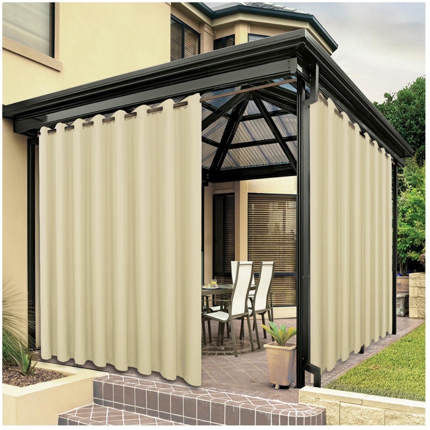 UV Protection Patio Curtain – Extra Wide 150″W x 84″L, Cream