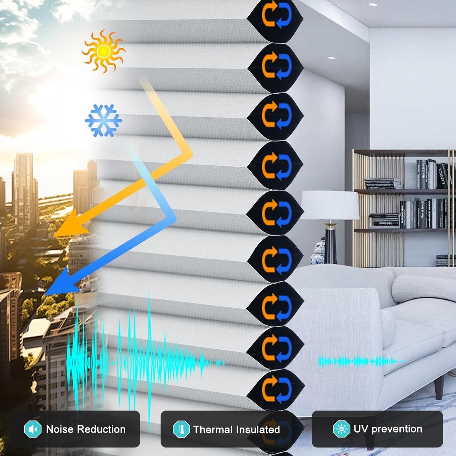 Cordless Cellular Shades, Blackout Honeycomb Shades for Windows, Pull Down Pl…