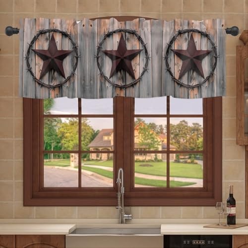 Western Country Star Valances Curtain for 42″W x 12″L (Pack of 1) Khaki Red