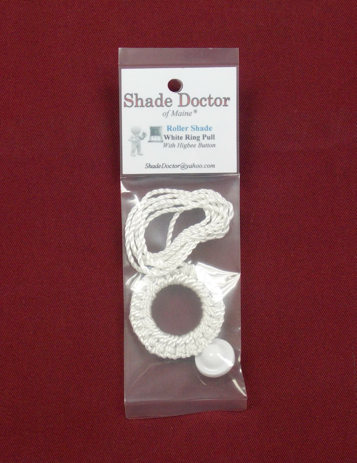 Roller Window Shade WHITE Double Crochet RING PULL with Higbee Button