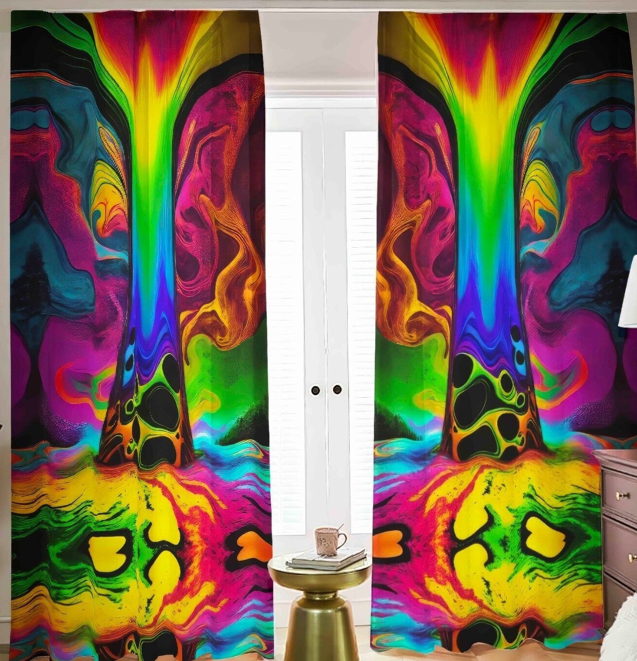 Rainbow Tie Dye Blackout 2 Curtains Drapes Shades Psychedelic Lava Lamp Fractal