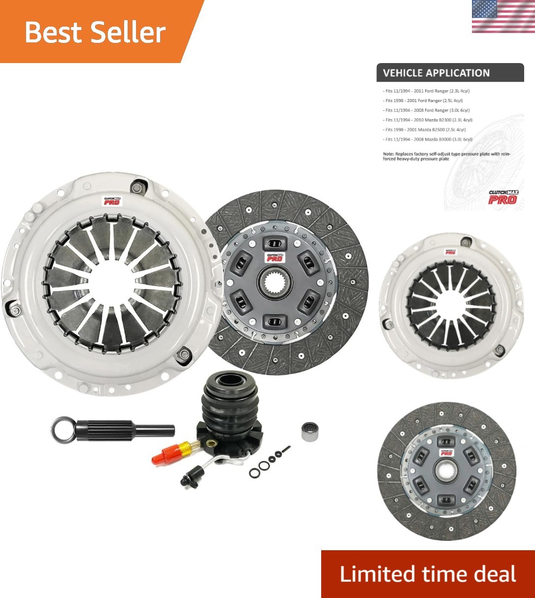 CMPRO OEM Clutch Kit & Slave fits 94-11 Ranger B2500 B3000 2.3L 2.5L 3.0L