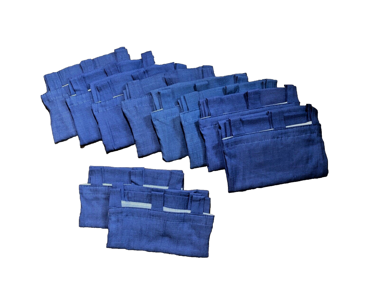 Huge Set 10 Vintage Drapes Blue Curtains Panels Tab Top Fully Lined 1970s Woven