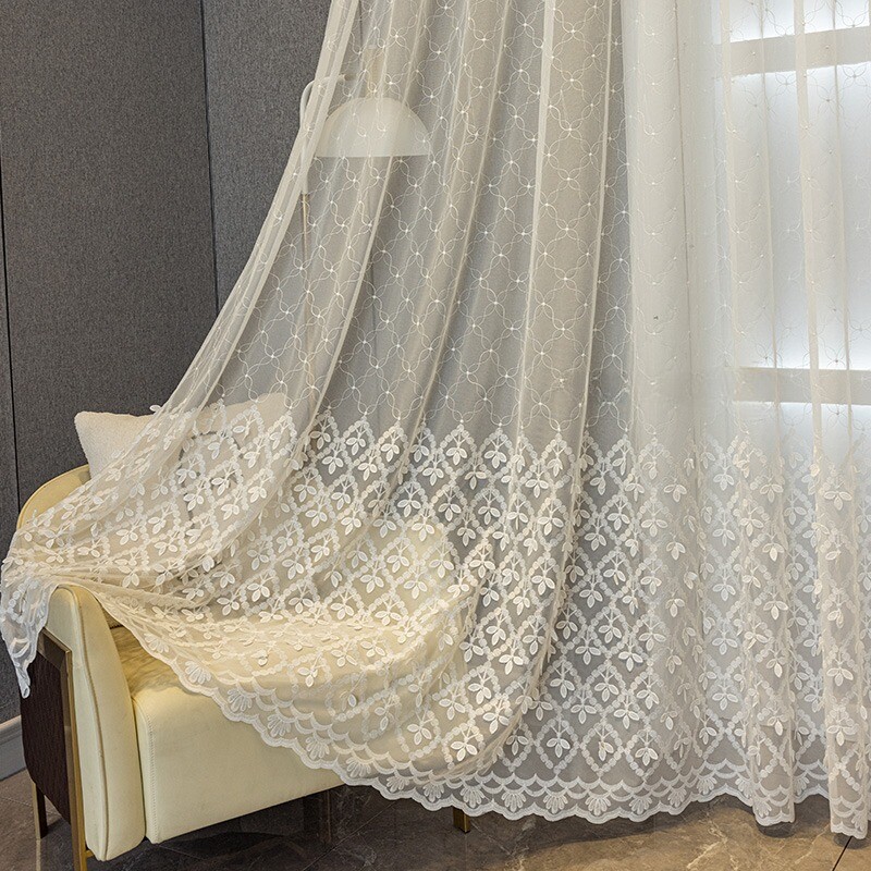 1X European Retro Embroidery Window Gauze Curtain DIY Parlor Decoration Drape