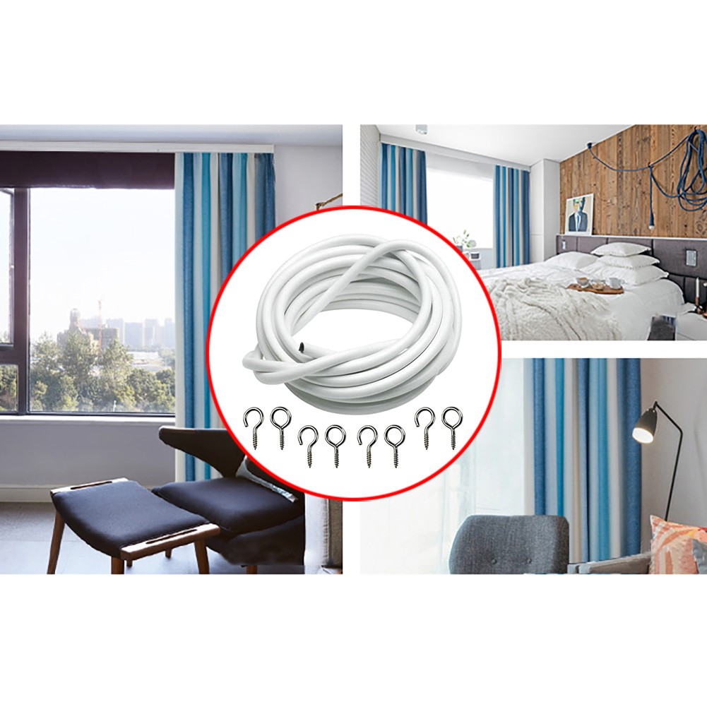 Window Cord Cable Net Curtain With Wire Eyes & Hooks Various Lengths Available