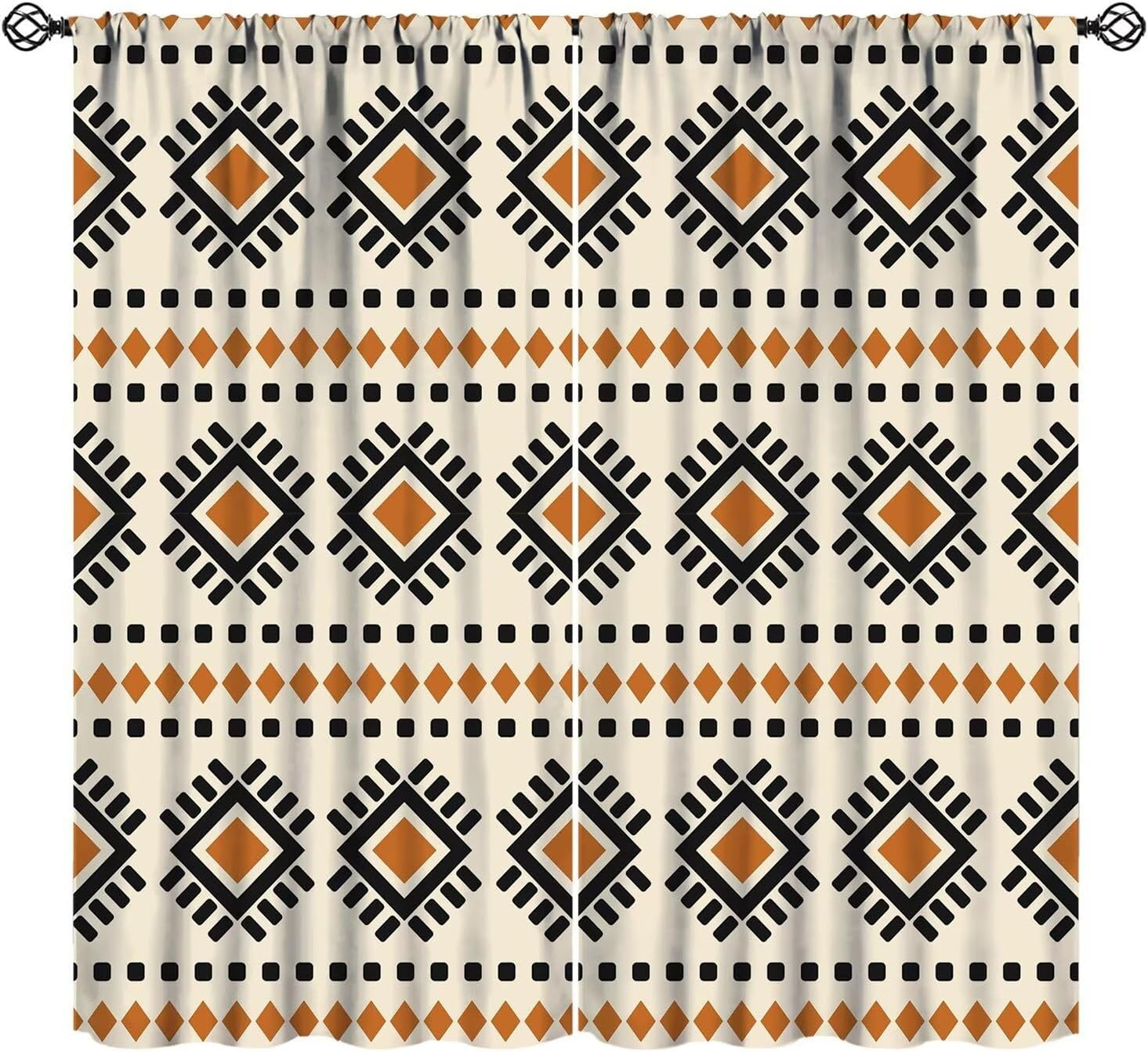 Western Tribal Curtains Boho Aztec Traditional Tribe Geometric Art Printed Black