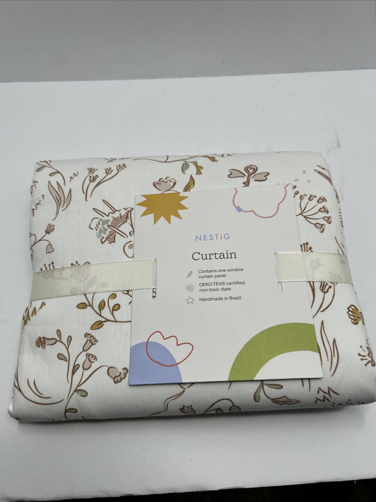 Nestig Floral Nursery Curtain Panel Handmade Brazil OEKO-TEX White Botanical