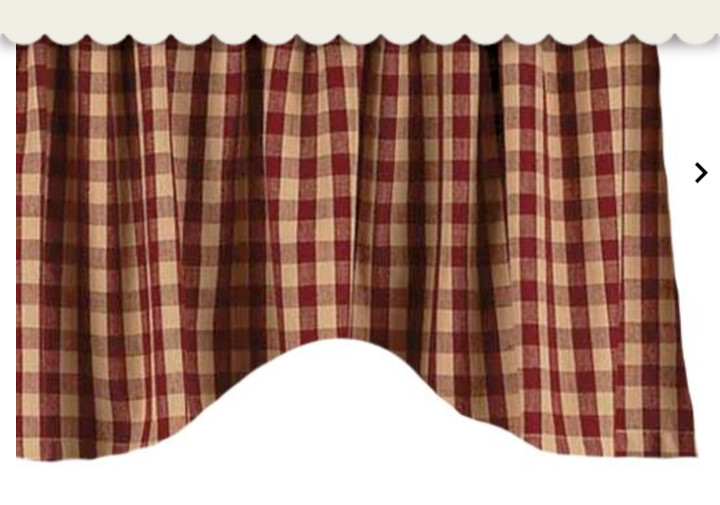 Heritage Check Curtain Set, Barn Red & Khaki Tan, Swag Panels & 2 Valiances
