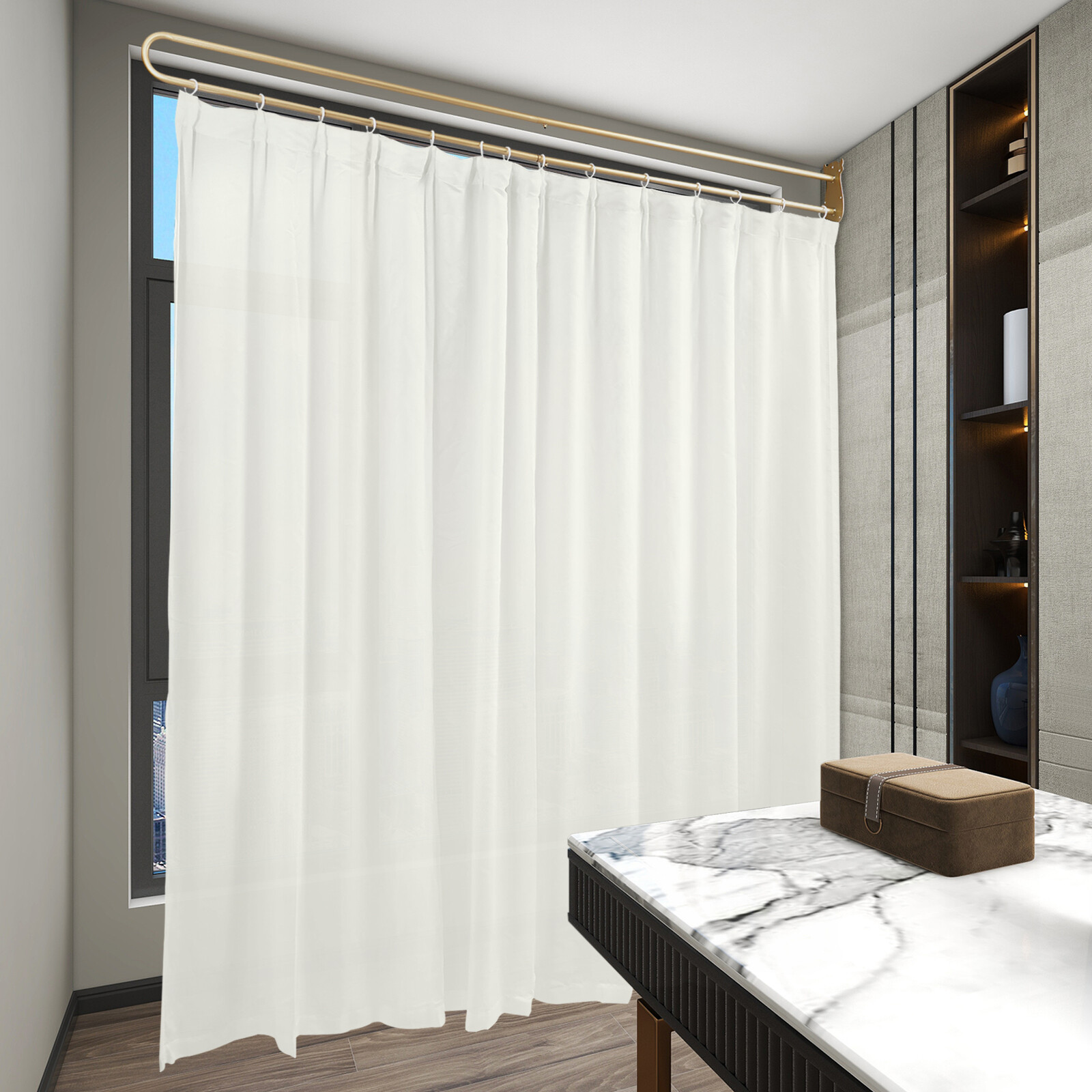 200cm Curtain Rod U-shaped Long Rod W/gauze Curtain Privacy Partition Protection