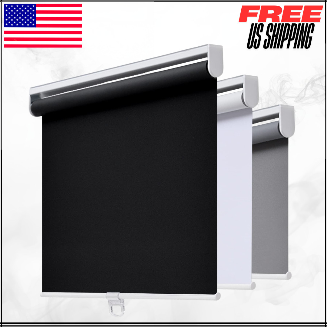 Blackout Blinds Roller Shades Window Darkening Spring System Black 23″ W X 72″ H