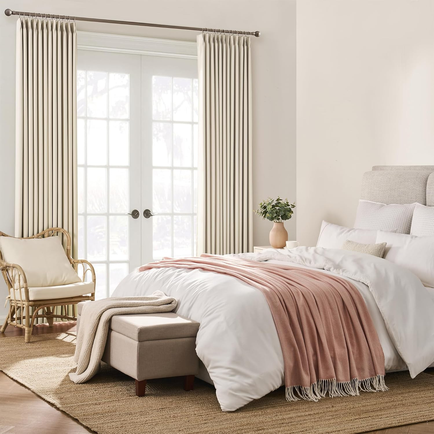 Cream Beige Blackout Sliding Glass Door Curtains 80×96, 2 Panels Set