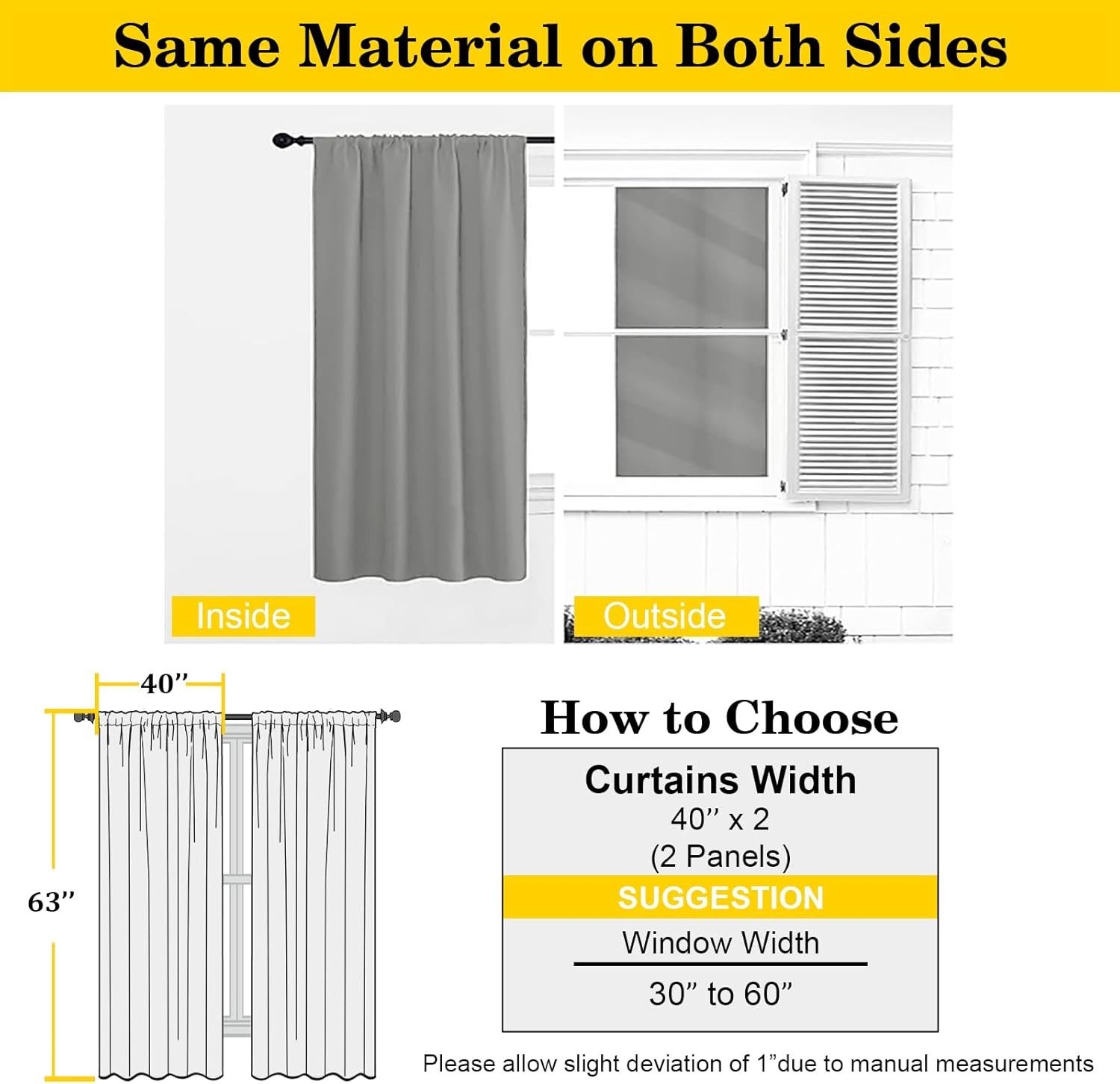 Light Grey Blackout Curtains for Bedroom Living Room 63 Inch Length 2 Panels Set
