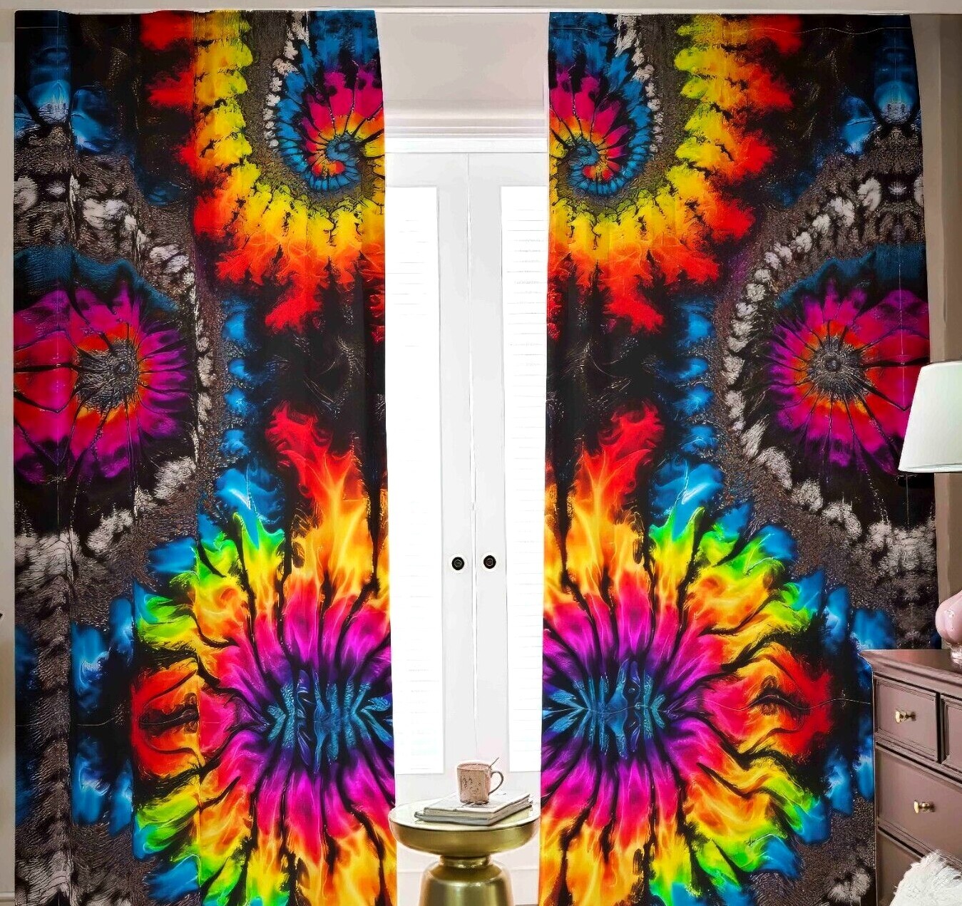 Psychedelic Tie Dye Blackout Curtains Tied Dyed Black Out Rainbow Psy Colorful