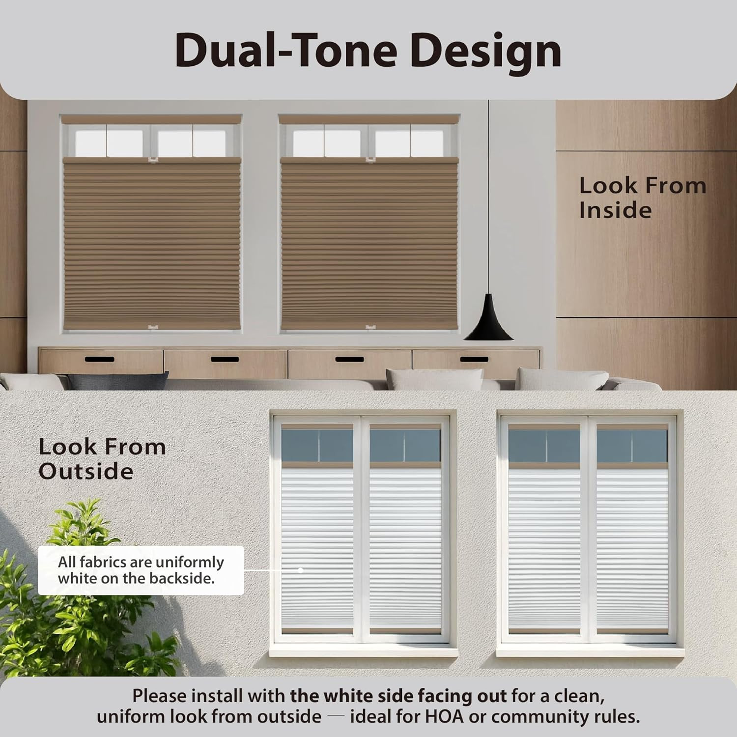 Cordless 1.5″ Blackout Cellular Shade, Top Down Bottom Up, Latte, 47″ x 54