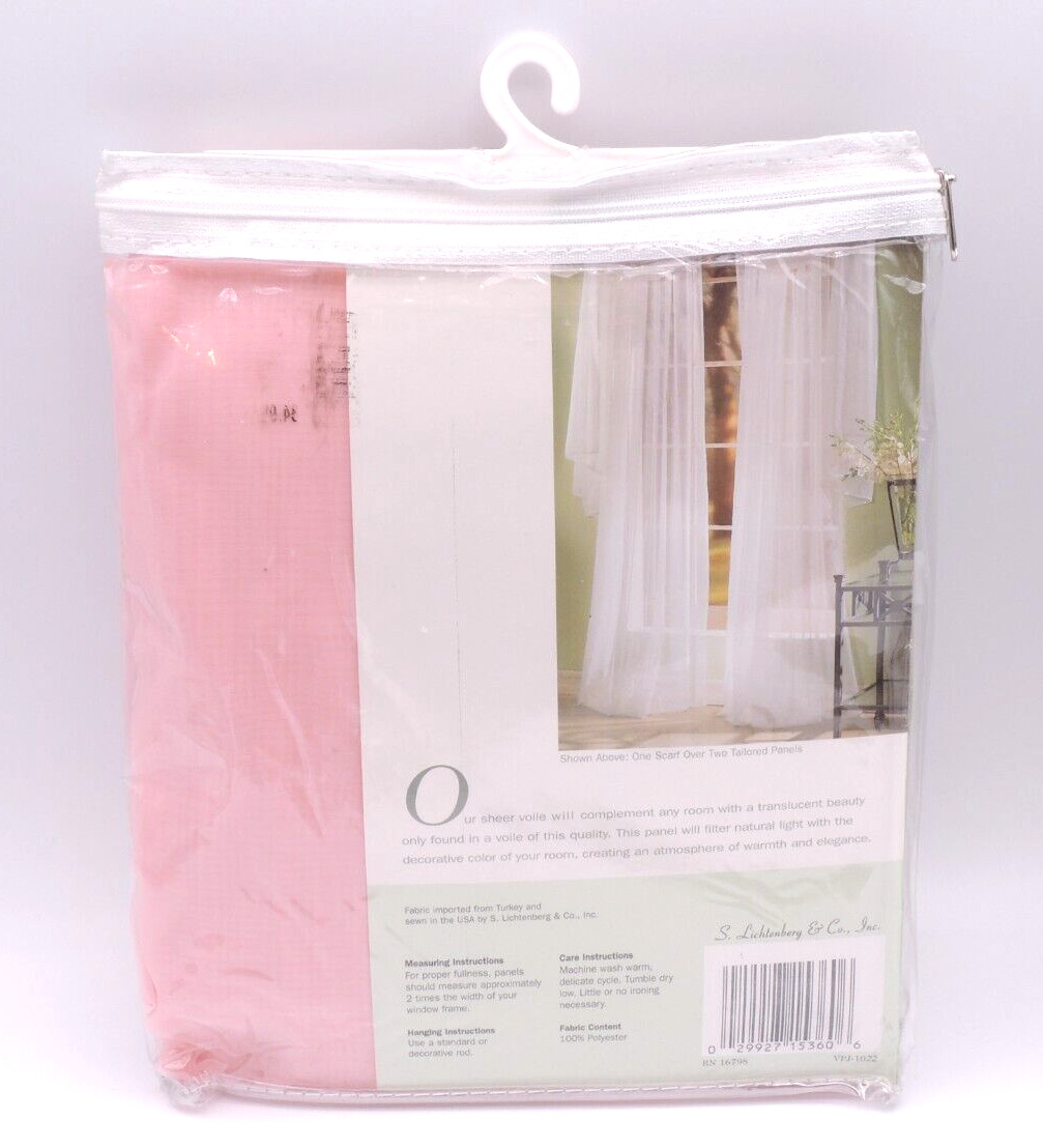 Pink Sheer Curtain Panels & Scarf Set Capri Lichtenberg Voile 59X84″ Rose New