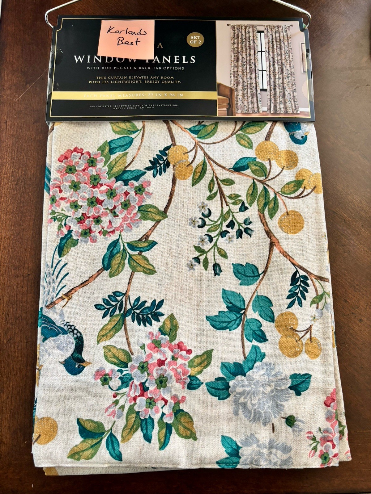 Anatara 2 pc Window Curtains Floral Botanic Birds ea 37″ x 96″ New