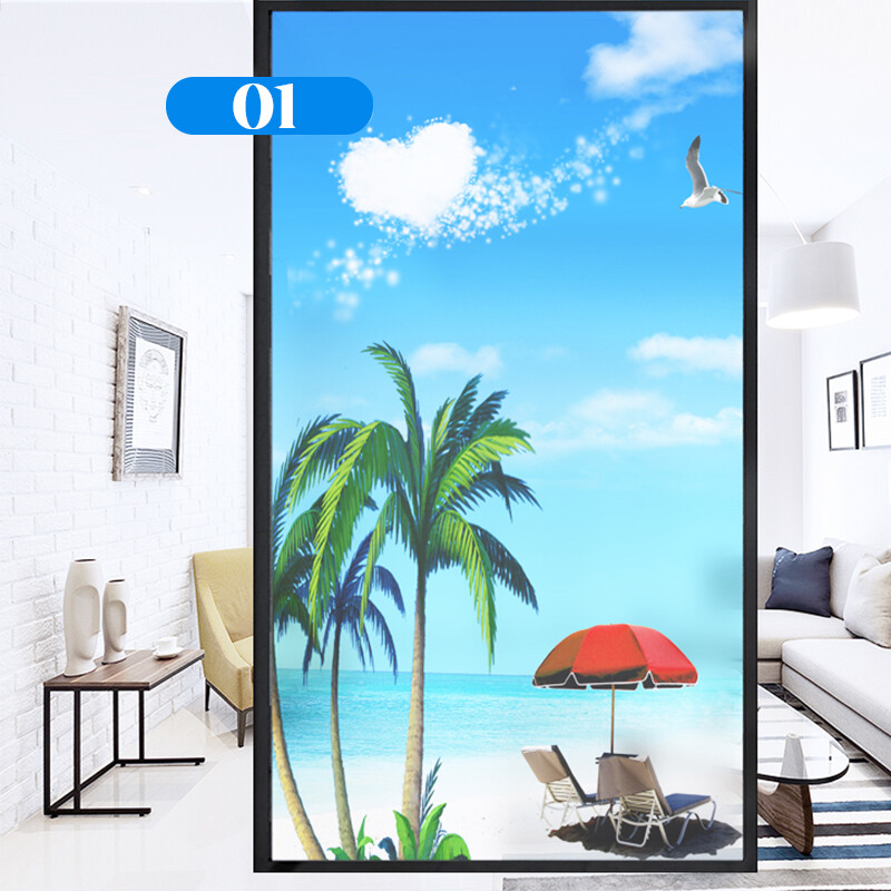 Frosted Window Film Decorative Seaside Beach Glass Stickers Static NEW
