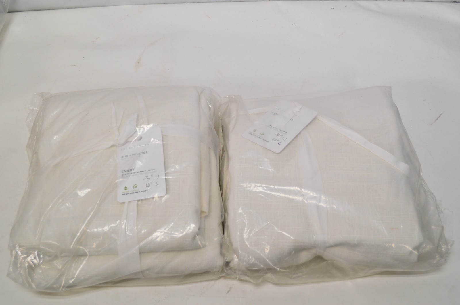 Set of 2 Pottery Barn 3 in 1 Pole Top Emery Linen Blackout Curtain White 36×66