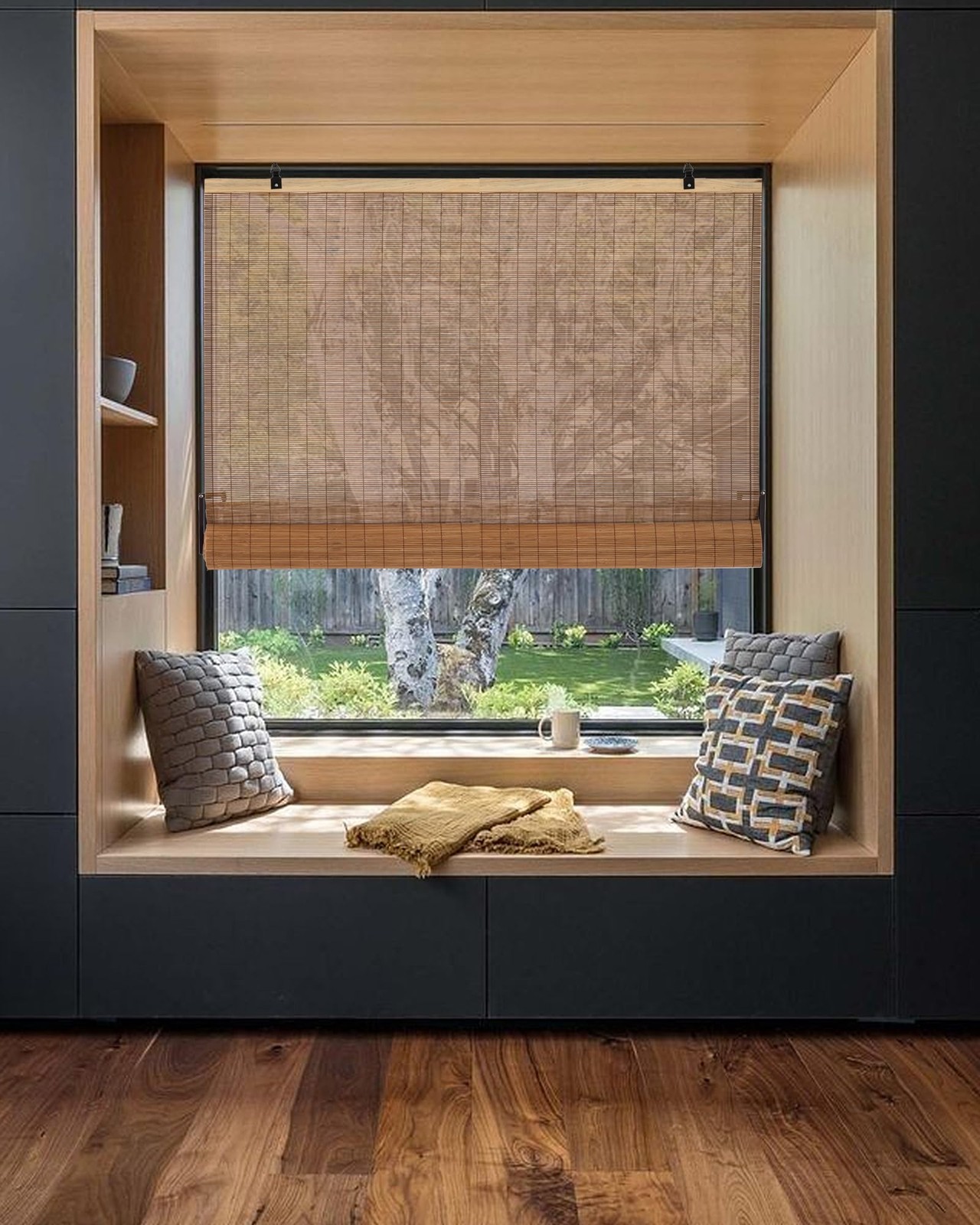 Chryeiiu 30W X 72H Cordless Bamboo Roman Shades Light Filtering Roll Up Bamboo