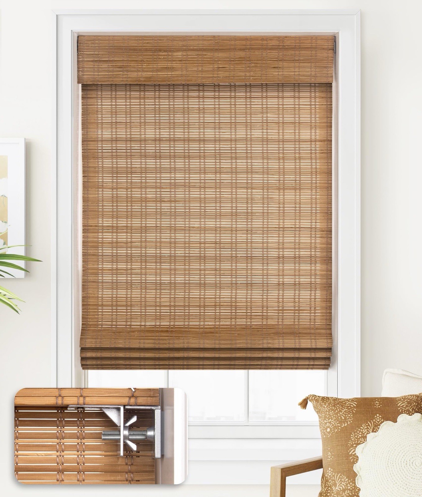 LazBlinds Cordless Bamboo Blinds, Bamboo Roll Up Shades 22”x64” Tuscan B
