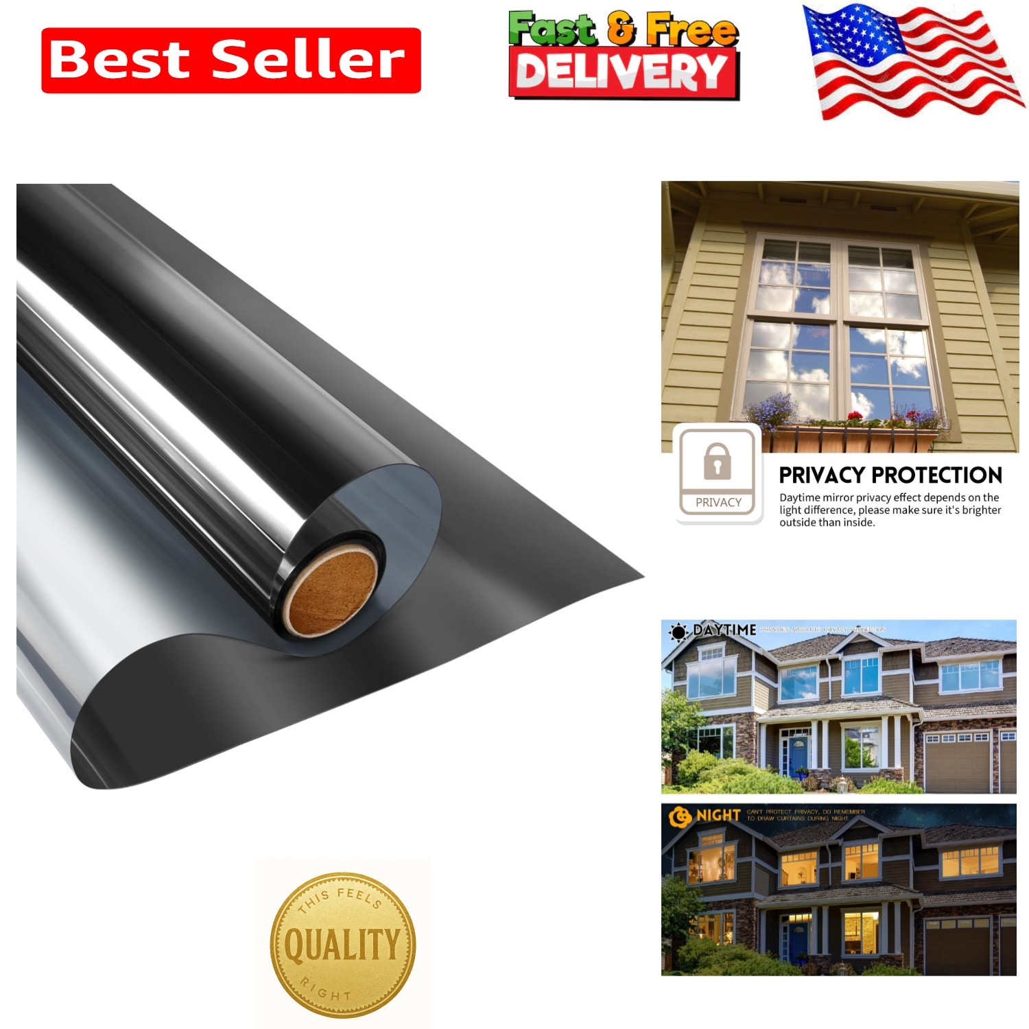 One Way Daytime Privacy Film – UV Blocking & Heat Control Window Tint 35.4″x8.2″