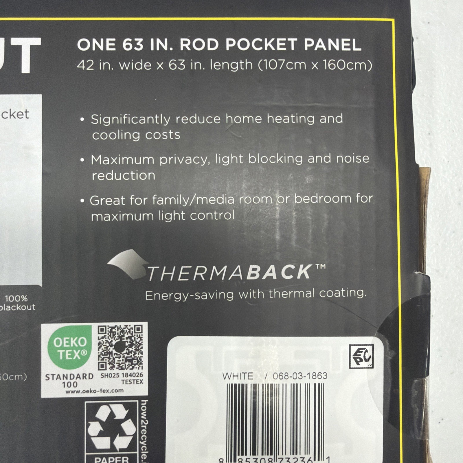 Eclipse Blackout Curtain One Rod Pocket Panel 42×63 Inch Length White home