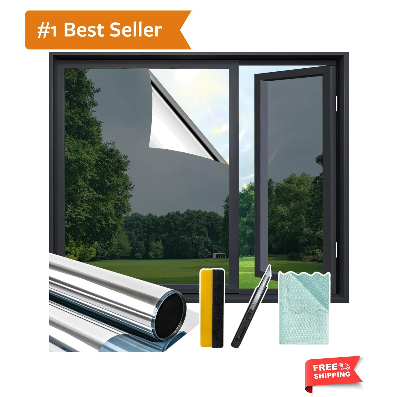 Mirror Finish Privacy Window Film 11.8×78.7” – UV Blocking & Installation Tools